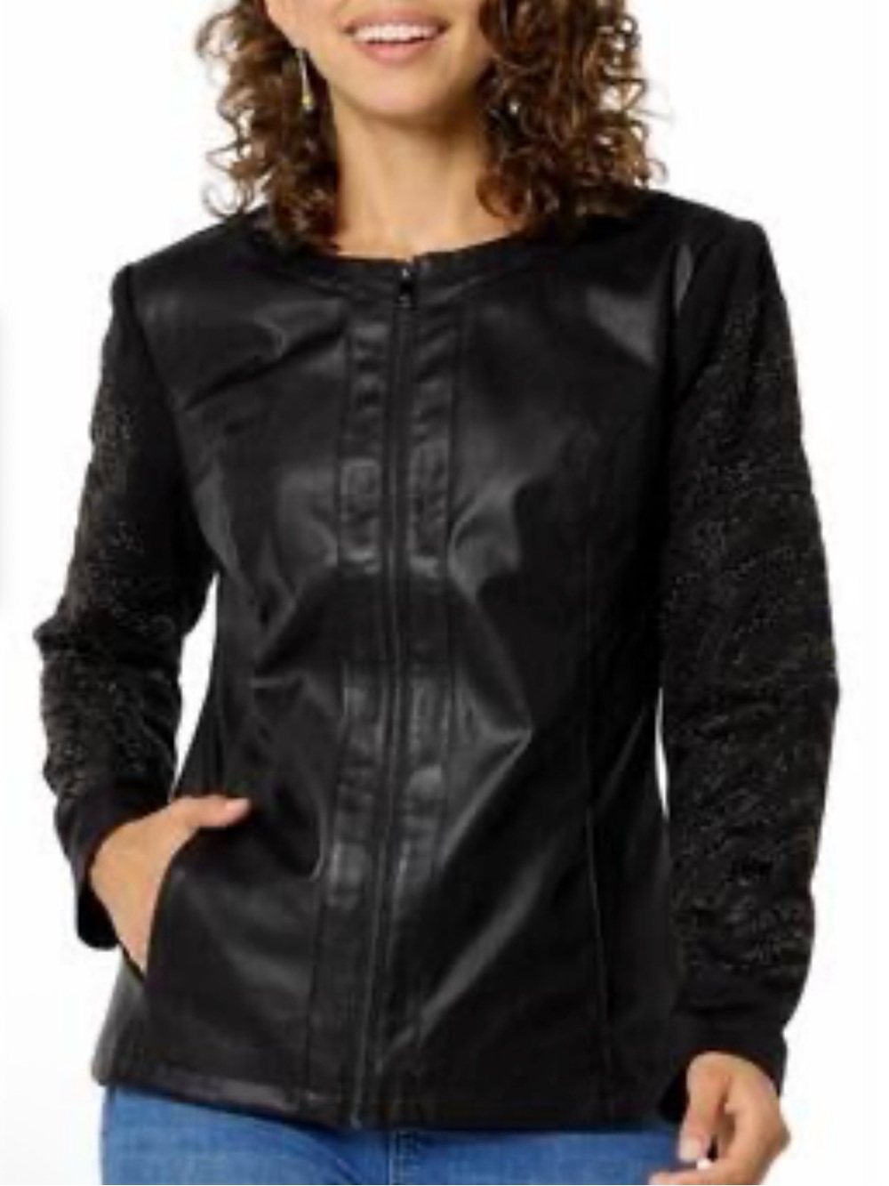 New Colleen Lopez Floral Embroidered Black Faux Leather Jacket
Black
Sz: Small